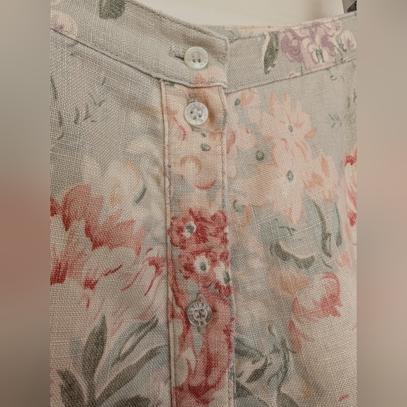 Vintage 90s Lauren Ralph Lauren Linen Floral Print Skirt Small Medium - Picture 2 of 9